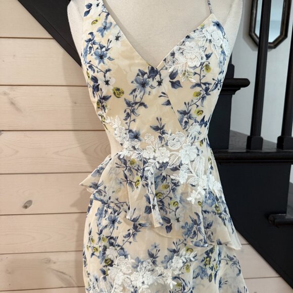 BCBG MAXAZRIA Asymmetrical Ruffle Gown in Blue Floral NWOT Size 2 - Picture 14 of 14